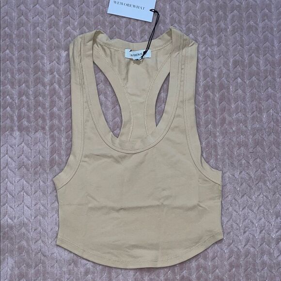 WeWoreWhat Womens Beige Cotton Jersey Crop Scooped Tank - Picture 1 of 4
